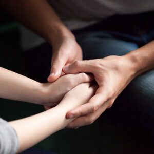 Close Up View Of Couple Holding Hands, Loving Caring Man Support